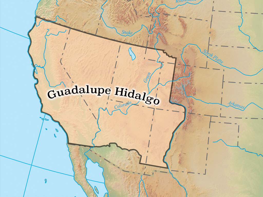 Map outlining Treaty of Guadalupe Hidalgo