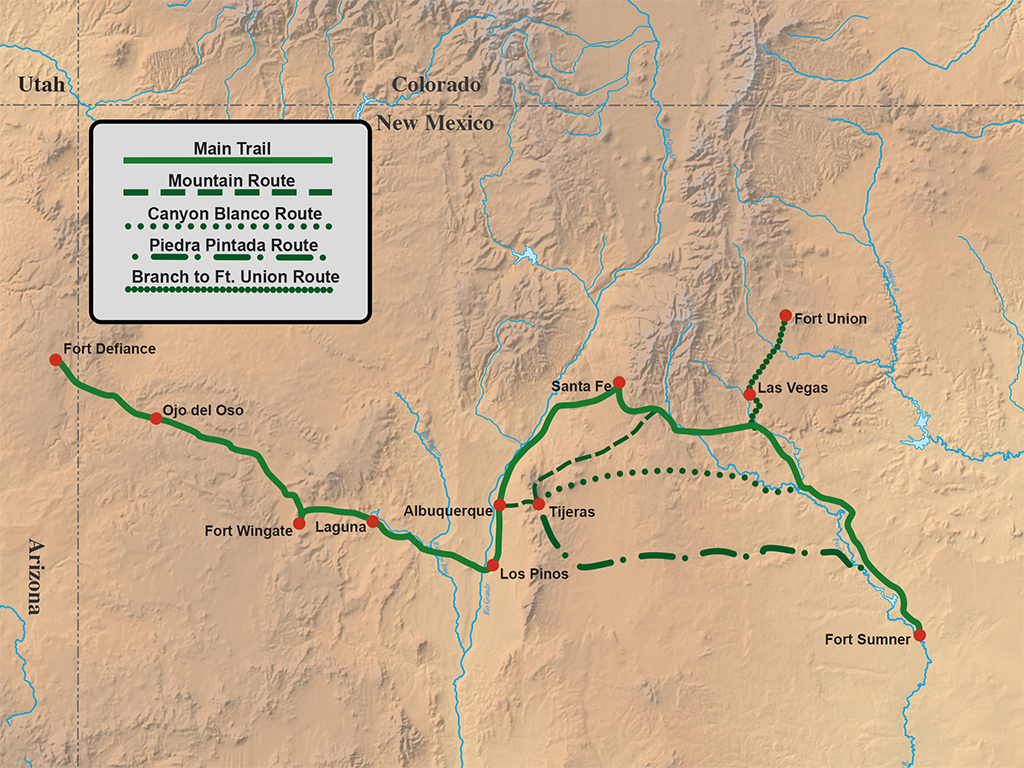 Map tracing the Navajo Long Walk