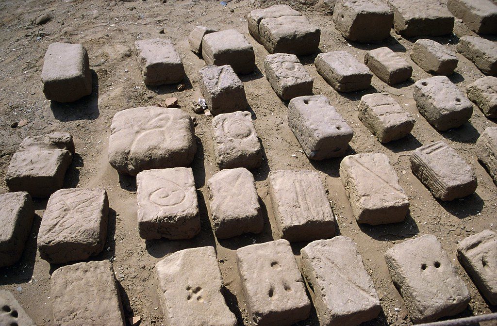 Moche bricks with maker's marks