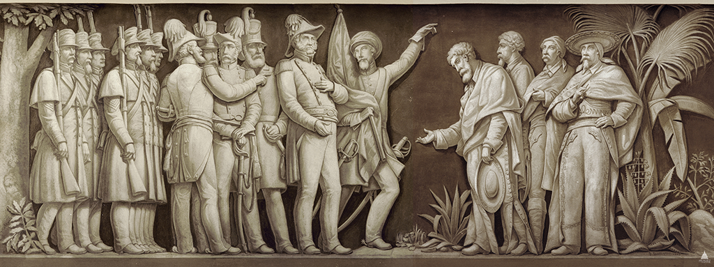 Created by Filippo Costaggini, the Frieze of American History at the United States Capitol depicts General Winfield Scott during the Mexican War entering Mexico City. Peace came in 1848 with the Rio Grande as a border marker under the Treaty of Guadalupe Hidalgo. Courtesy of Architect of the Capitol