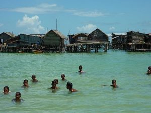 Children swimming in the sea.